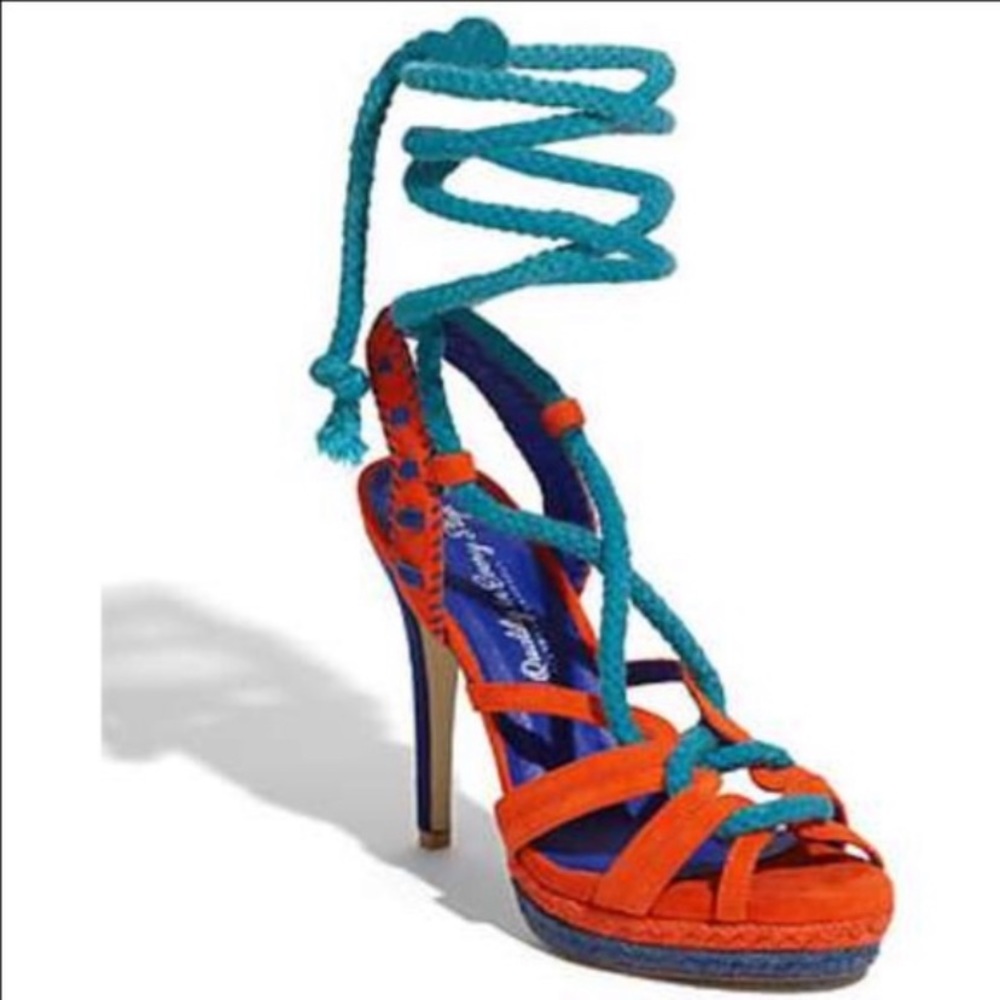Jeffrey Campbell Duncan Blue Orange Lace Up Heels